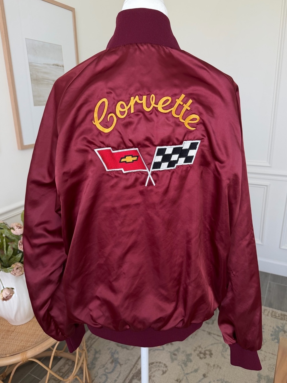 Vintage 70s 80s Westark Corvette Burgundy Satin Bomber Jacket USA Made L